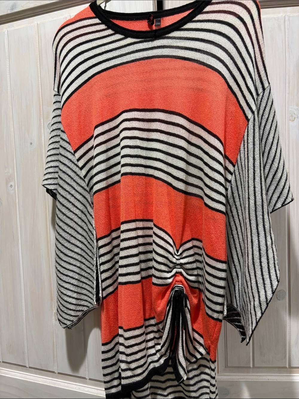 Striped Coral and Black Women’s Oversized Poncho Tunic Top